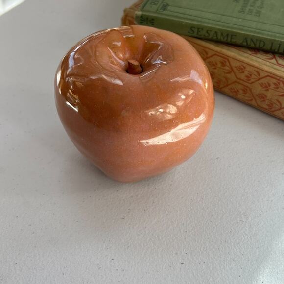 Studio Art Pottery Red Apple Paperweight Glossy Finish Pottery Art Handmade - Picture 6 of 14